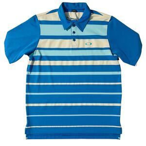 Oakley Men's Golf Polo Shirt Blue White Striped Short Sleeve Cooling Size Medium